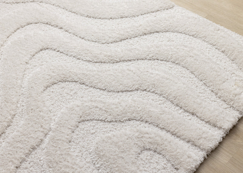 Lincoln Modern Luxurious Plush White Curves Area Rug - 6'7\" x 9'6\"