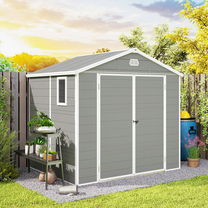 Outsunny 8' x 6' Plastic Garden Storage Shed with Air Vents, Light Grey