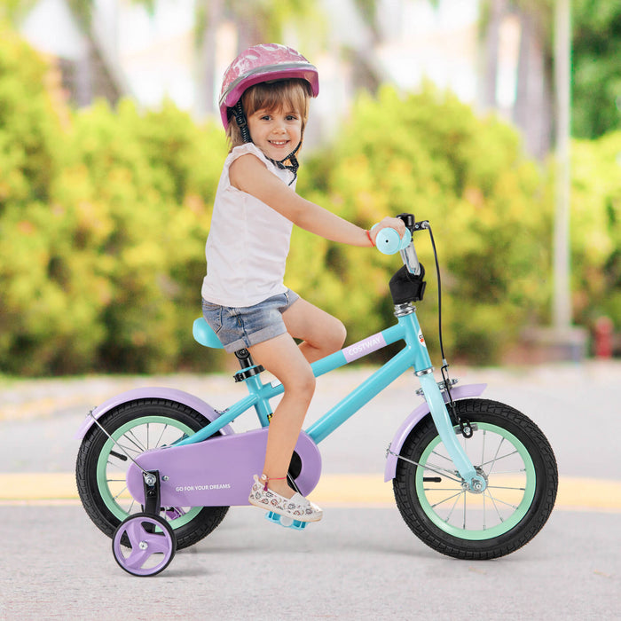 Costway 12\" Kids Bike With Adjustable Saddle Handlebar Removable Training Wheels Handbrake Blue