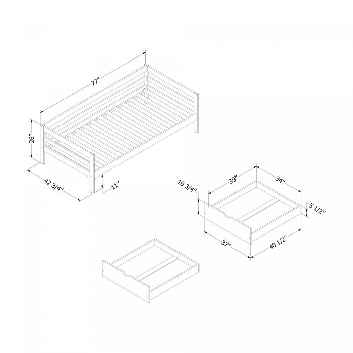 Sweedi Twin Bed With Storage Drawers - Natural Wood 