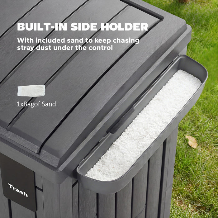 Outsunny 29 Gallon Outdoor Garbage Bin with Dual Lid and Side Holder, Waterproof Plastic Garbage Can with Drip Tray, Outdoor Waste Trash Can for Patio, Backyard, Garden, Grey