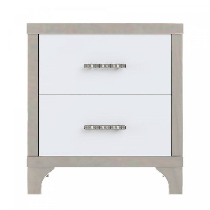 Sophia High Gloss Nightstand with 2 Drawers and Metal Handles,White