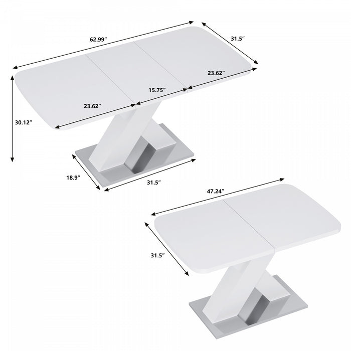 Liam Modern Rectangle Stretchable Dining Table with X-Shape Legs and Metal Base,White