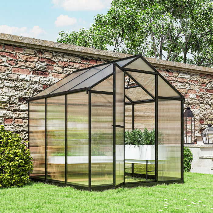 Outsunny 8' X 6' X 6.4' Walk-in Polycarbonate Greenhouse, Charcoal Grey