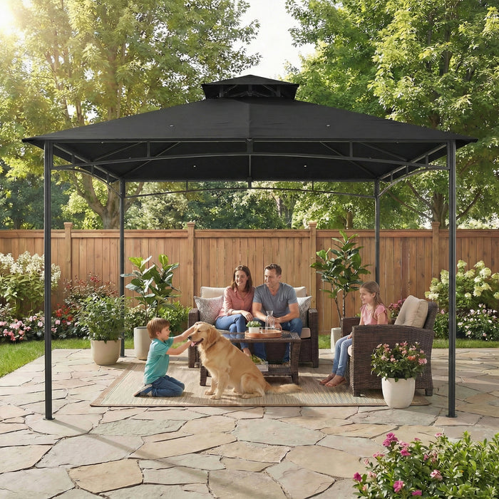 Outsunny 10' x 10' Gazebo, Soft Top Garden Gazebo with 2-Tier Roof, Black