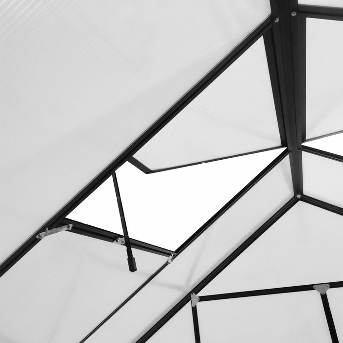 Outsunny Polycarbonate Greenhouse Kit With Vent Rain Gutter Door, Black