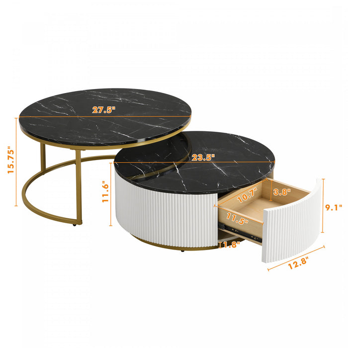Sophia 27.6\" Modern Nesting Coffee Table With Storage Drawer, Black