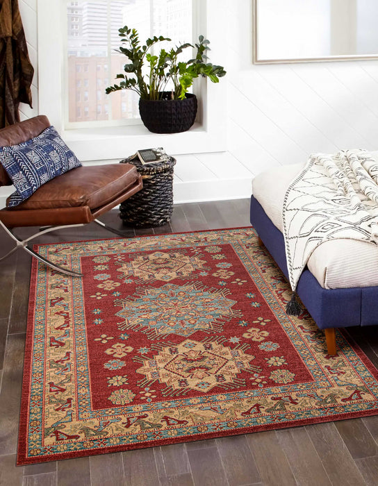 Mila Traditional 7'10\" x 9'10\" Area Rug in Red Indoor Area Rug