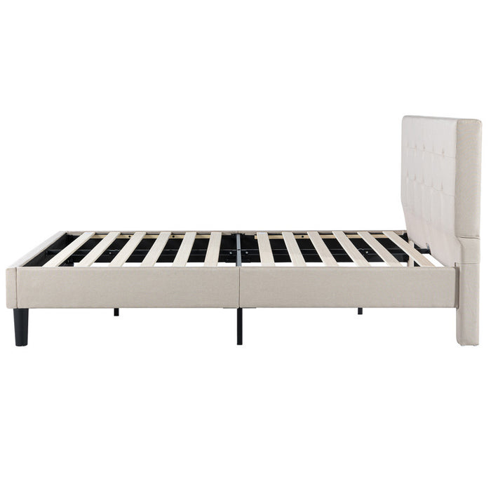 Ibidun Upholstered Platform Bed with Headboard in Beige - Queen Size