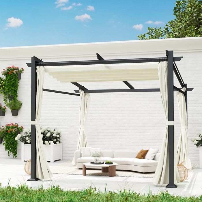 Outsunny 10' X 10' Metal Pergola W/ Retractable Canopy Roof, Beige