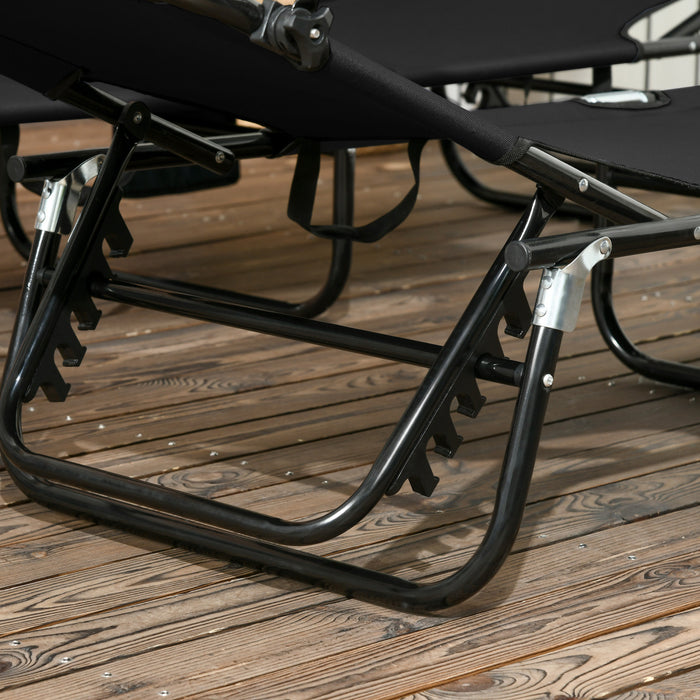 Outsunny 2 Piece Folding Chaise Lounges With Adjustable Backrest, Black