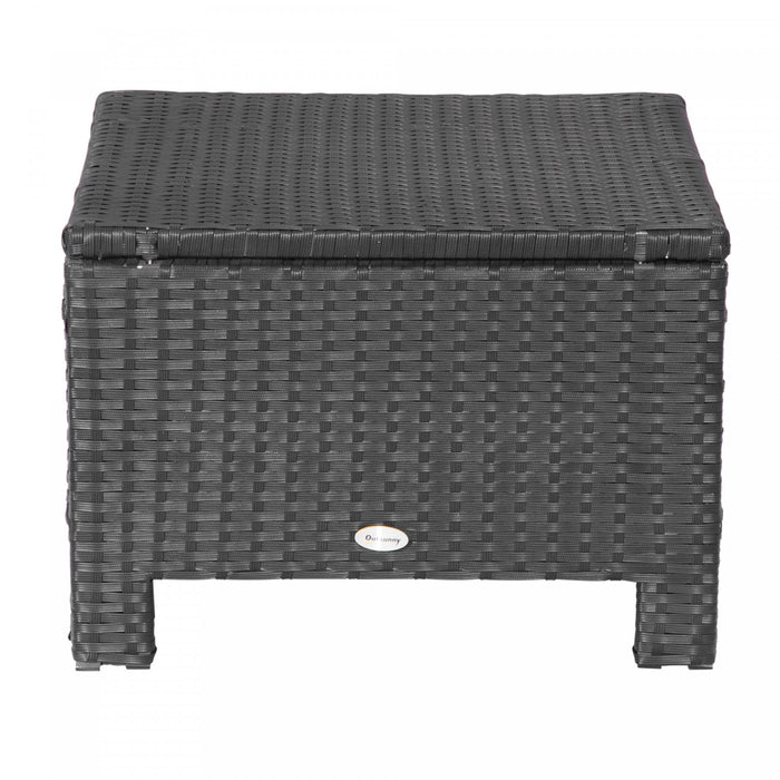 Outsunny Patio Rattan Ottoman w/ Cushion and Metal Frame for Garden, White