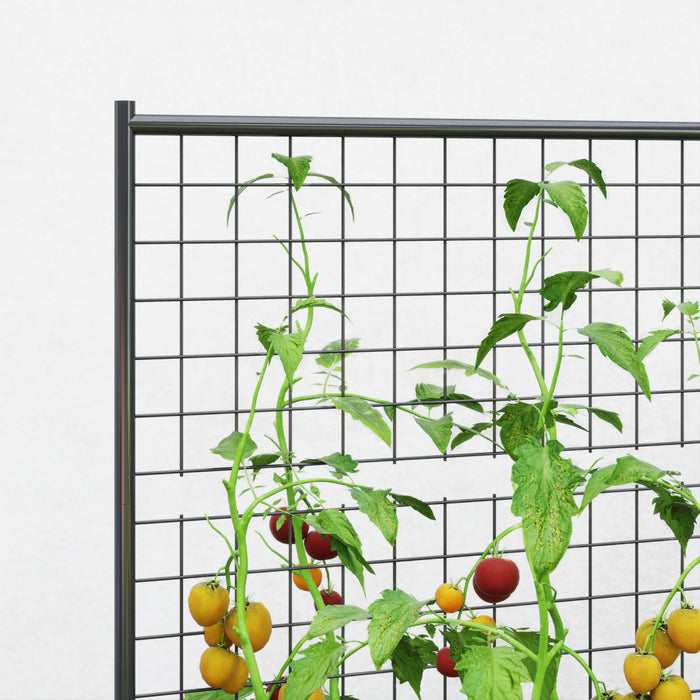 Outsunny Galvanized Raised Garden Bed with Trellis, Open Bottom, Dark Grey