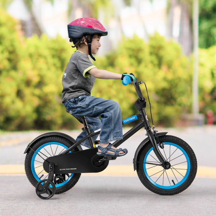 Costway 14\" Kids Bike With Adjustable Saddle Handlebar Removable Training Wheels Handbrake Black