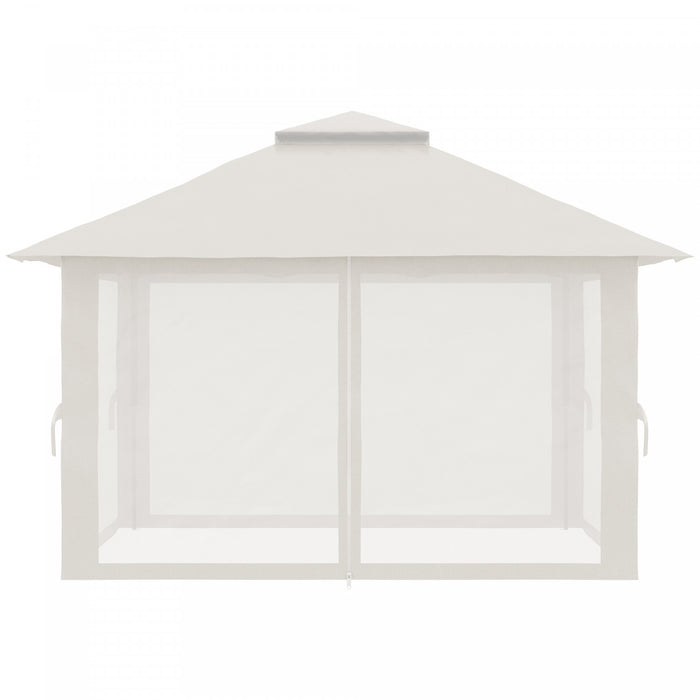 Outsunny 13' X 13' Pop Up Canopy With Mesh Sidewalls, Easy Up Canopy Tent Shelter With 2-tier Roof, Wheeled Carry Bag, Water/sand Bag For Garden, Backyard, Patio, Lawn, Cream