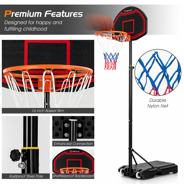 Costway Adjustable Kids Basketball Hoop Stand W/tough Net Shatterproof Backboard Wheel