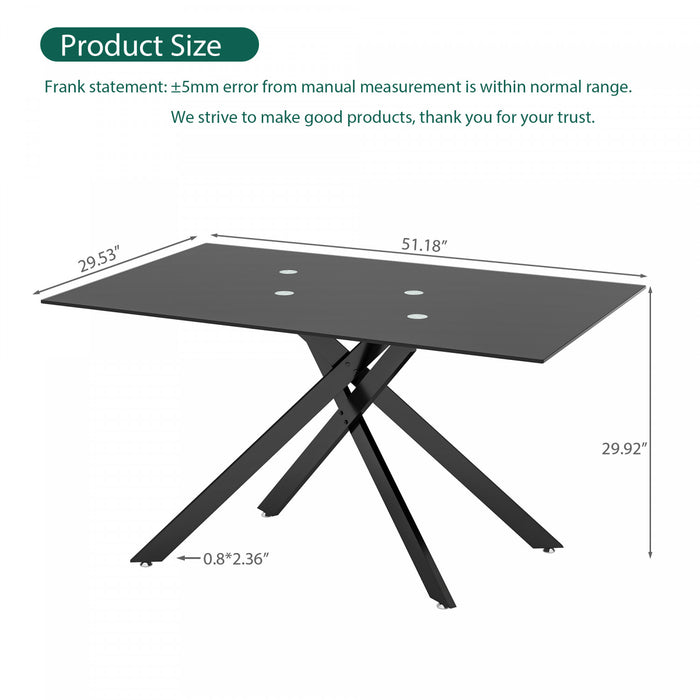 Ethan 51.18\" Rectangular Tempered Glass Dining Table with Stylish Metal Legs,Black Coffee Table