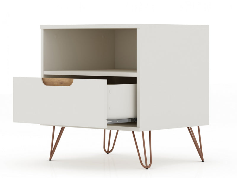 Rockefeller Mid-Century Modern 20\" Nightstand in Off White (1-Drawer) - Set of 2
