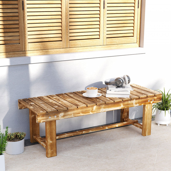Outsunny 43.25\" Outdoor Wood Garden Bench Double Seat Carbonized