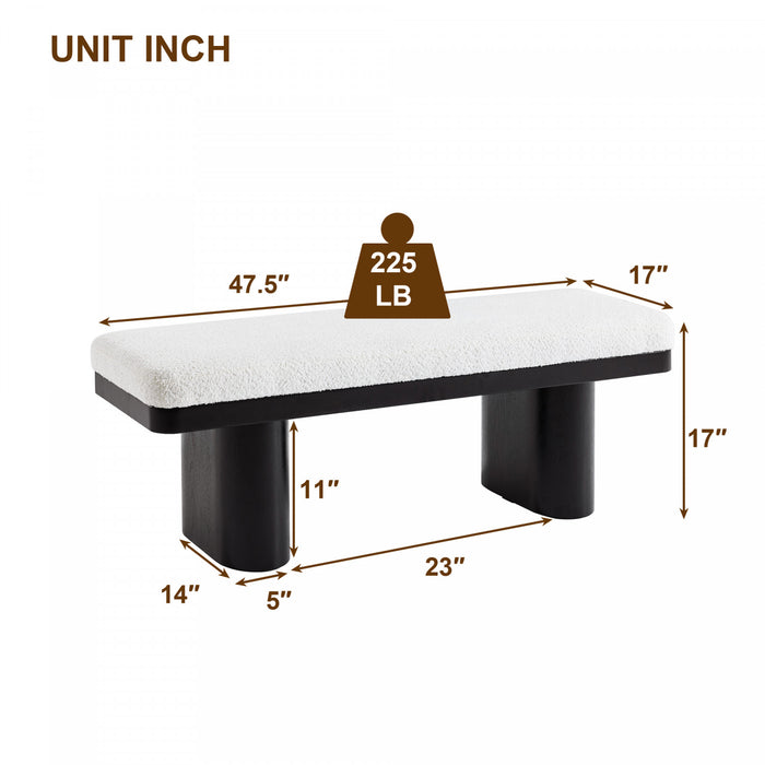 Olivia 47.5\" Wood Bed Bench Ottoman with Teddy Velvet Upholstery and Wooden Legs,Black