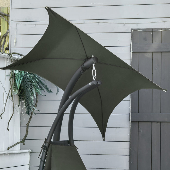 Outsunny Floating Chaise Lounge Outdoor Porch Swing Chair Hanging Hammock Reclining Seat W/ Arc Stand & Canopy Umbrella Charcoal Grey