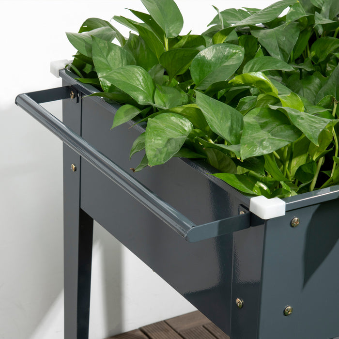 Outsunny Raised Garden Bed With Wheels, 25\"x 22\" X 31\" Galvanized Steel Elevated Planter Box With Legs, Storage Shelf For Outdoor Backyard, Patio To Grow Vegetables, Flowers, Gray