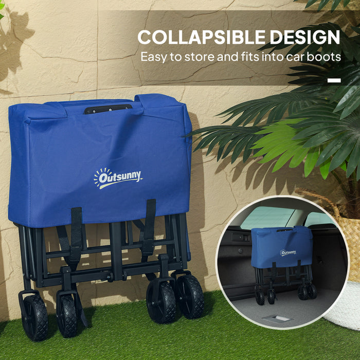 Outsunny Collapsible Folding Wagon Cart, Heavy Duty Outdoor Utility Garden Cart with Universal Wheels and Adjustable Handle for Sports, Camping, Shopping, Blue