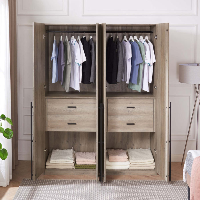 Lee Modern 32\" Wardrobe Closet in Rustic Gray - Set of 2 Armoire
