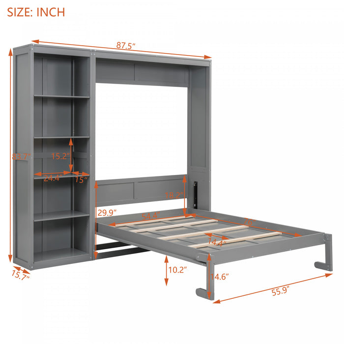 Jocelyn Space-saving Full Murphy Bed With Shelves - Grey