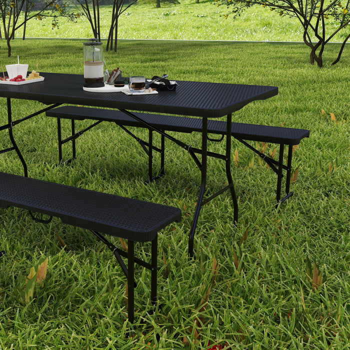 Outsunny 6ft 3-piece Faux Rattan Folding Picnic Table W/ 2 Benches, Black