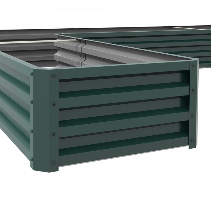 Outsunny L-shaped Raised Garden Bed, 82\" X 109\" X 12\" Galvanized Steel Planter Box With Multi-reinforced Rods For Vegetables, Flowers And Herbs, Green