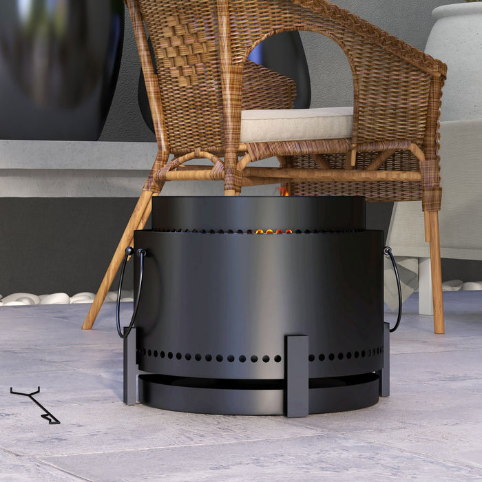Outsunny Smokeless Fire Pit, Portable Firepit With Poker, Black