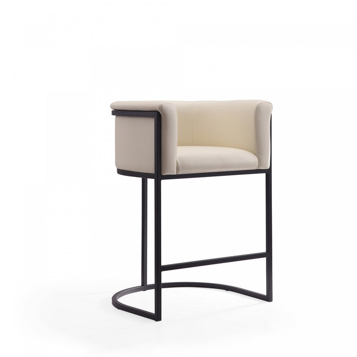 Cosmopolitan Mid-Century Modern Metal Upholstered Counter Stool in Cream - Set of 3 Bar Stool