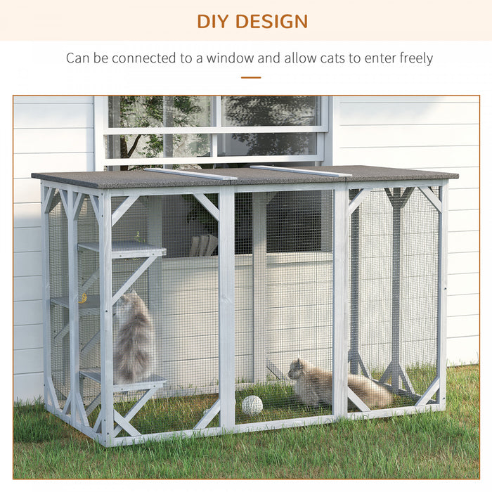 Pawhut Cat Cage Indoor Catio Outdoor Cat Enclosure Pet House Small Animal Hutch For Rabbit, Kitten, Crate Kennel With Waterproof Roof, Multi-level Platforms, Lock, Grey