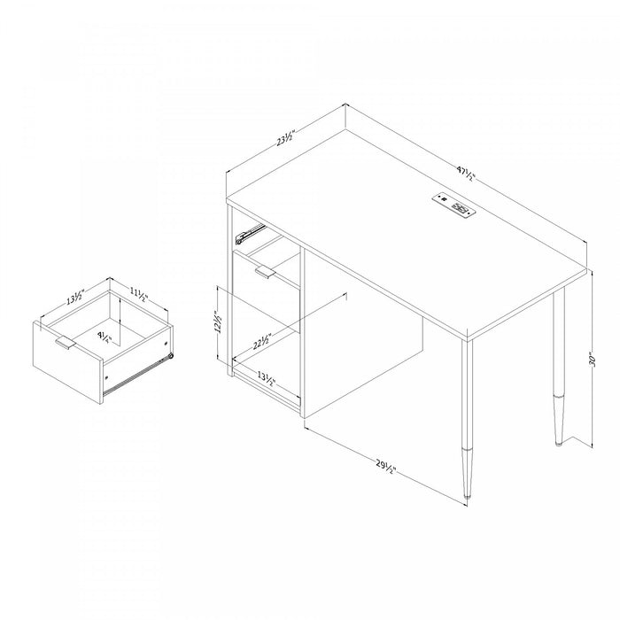 Amyra Computer Desk with Power Bar - Pure White