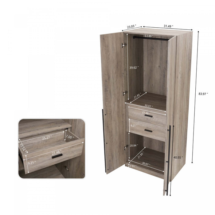 Lee Modern 3-Piece Wardrobe Closet in Rustic Gray Armoire