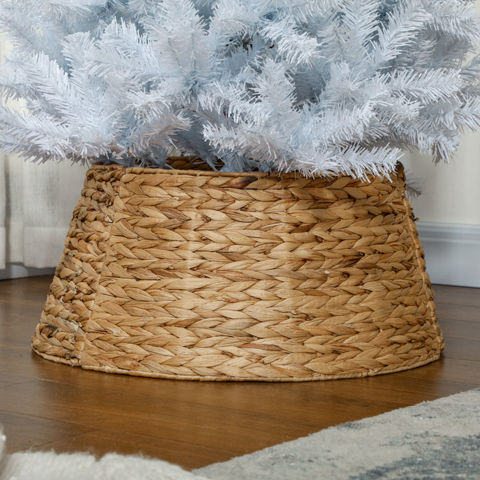 Homcom 24\" Hyacinth Christmas Tree Base Cover Hand Woven Tree Ring Natural