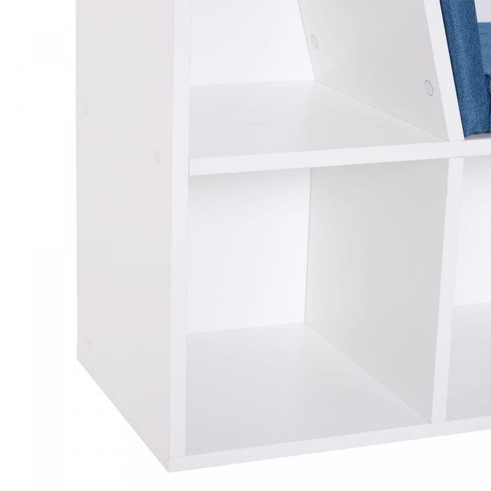 HOMCOM 6-Cubby Bookcase Bookshelf with Cushion Reading Nook, Blue