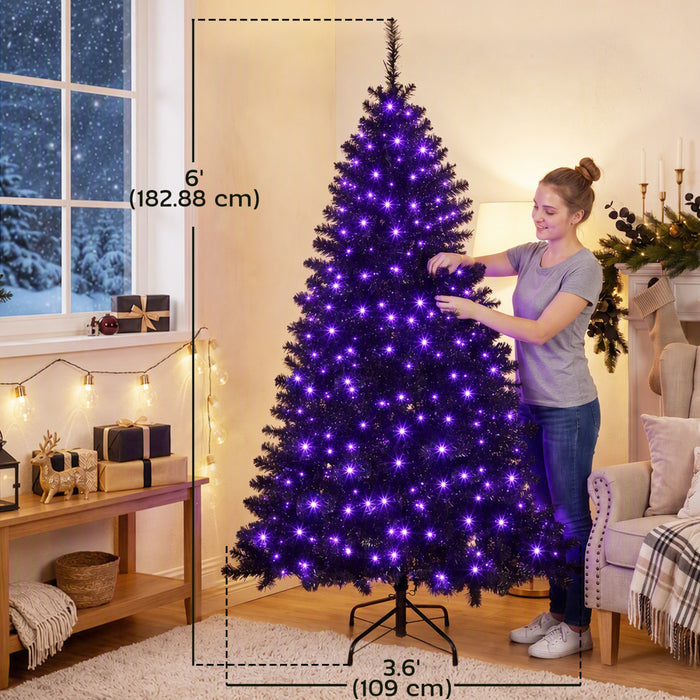 HOMCOM 6ft Pre-lit Black Christmas Tree with 680 Purple LED Lights, Black
