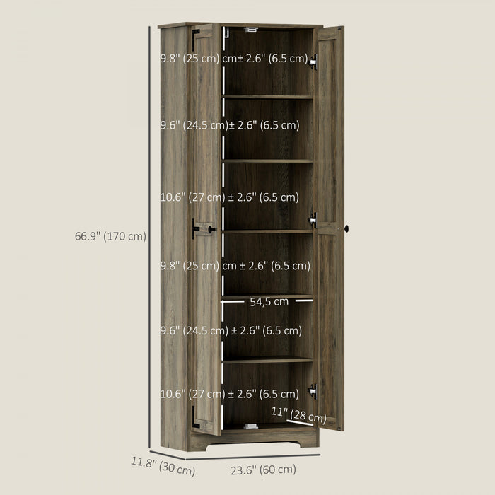 HOMCOM 67\" Farmhouse Pantry Cabinet, Tall Storage Cabinet, Distressed Grey