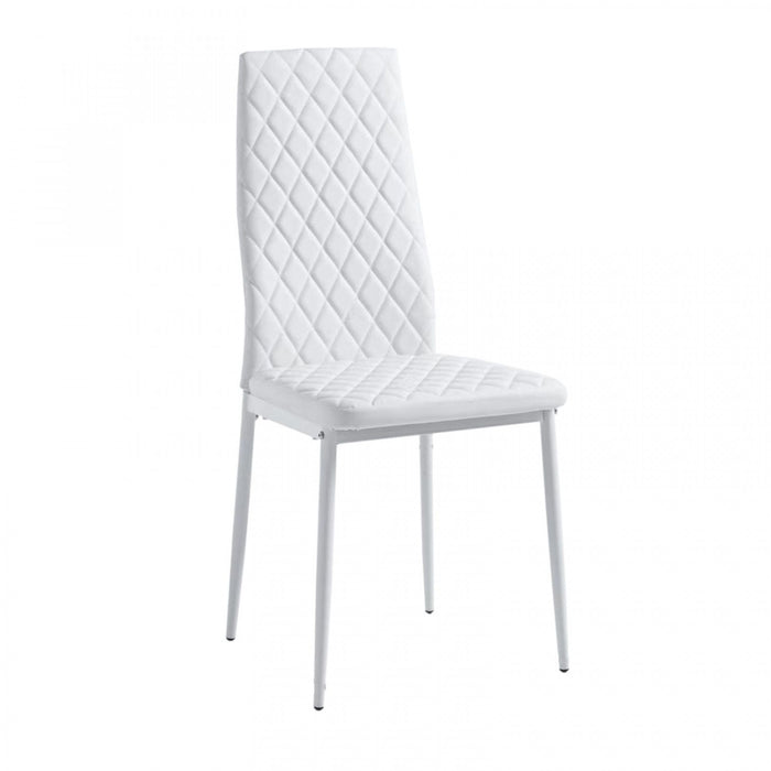 Ava Modern Diamond Grid Pattern Dining Chair Set (6-Pack) with Fireproof Leather and Metal Frame,White