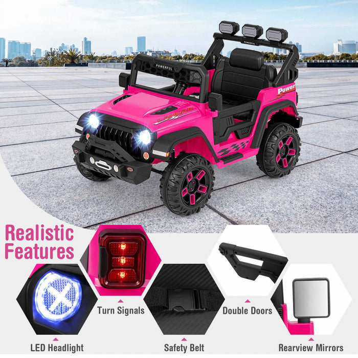 Costway 12v Kids Ride On Truck With 2*12v Motors Spring Suspension & Remote Control Pink