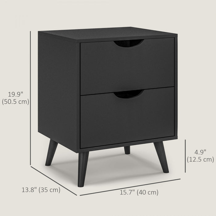 Modern Nightstand, Bedside Table with 2 Drawers and Wood Legs for Bedroom