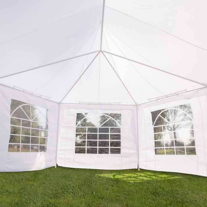 Outsunny 22.3ft Octagonal Party Tent Wedding Event Shelter Outdoor Canopy With 4 Removable Walls For Parties Picnics Backyard Events, White
