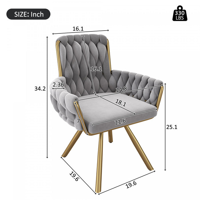Timothy Velvet Swivel Dining Chairs with Tufted Upholstered and Metal Legs Set of 2, Grey