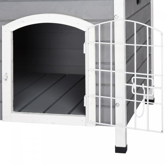 Pawhut 31\" Folding Dog House, Portable Pet Crate Kennel, Wooden Wire Cage For Miniature And Small Sized Dogs With Lockable Doors Open Top Removable Tray, Grey