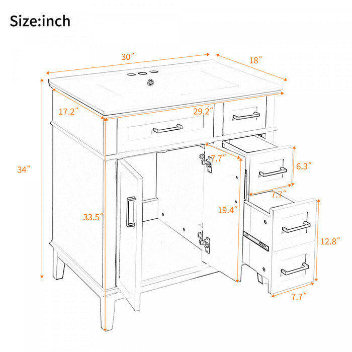 Savannah 30 Inch Bathroom Vanity with Ceramic Sink and Spacious Storage Cabinet, Black