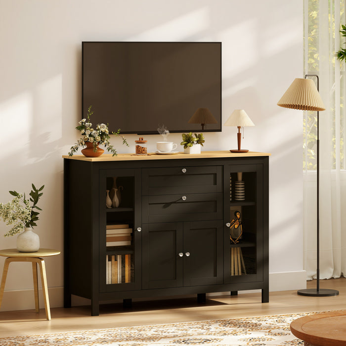 HOMCOM Sideboard Buffet Cabinet with 2 Drawers 3 Storage Cabinets, Brown