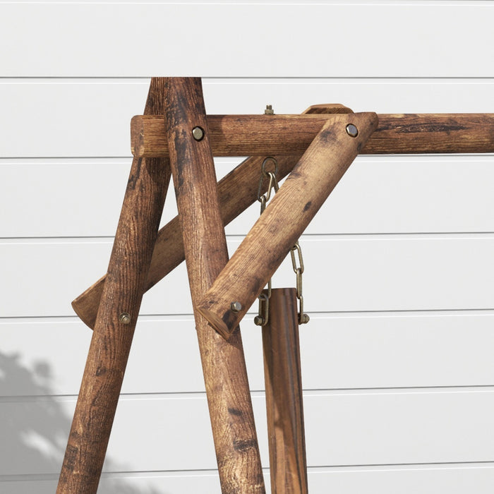 Outsunny 2-person Porch Swing W/ Stand Carbonized Wooden Patio Swing Chair