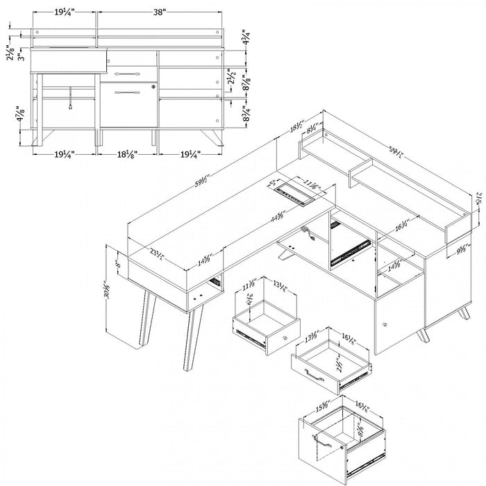 Helsy L-Shaped Desk with Power Bar and Removable Hutch Natural Walnut - South Shore